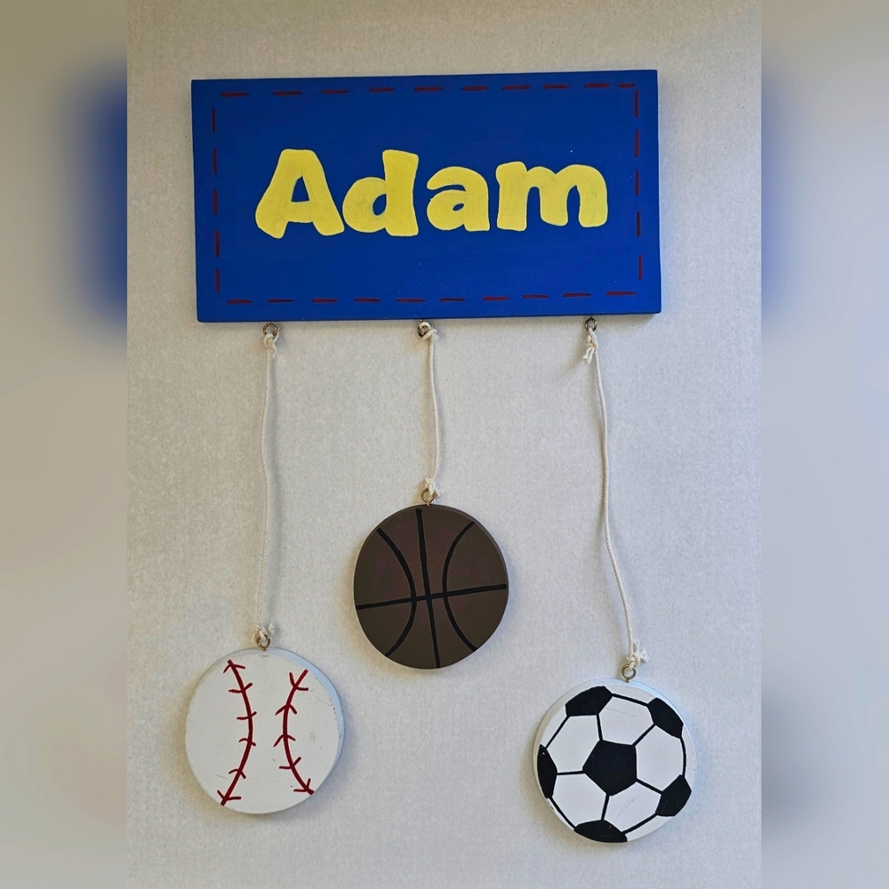 Personalized handmade "Adam" wall hanging decor with sports theme boys